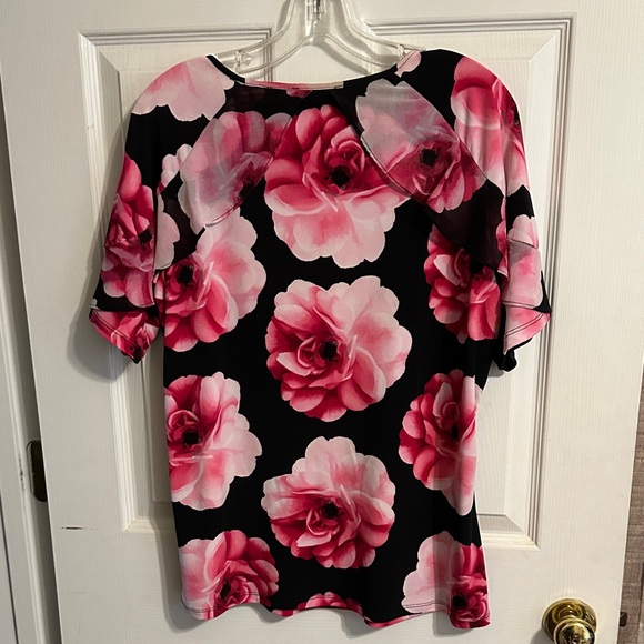Calvin Klein Black Top with Pink Rose Allover Print - Picture 4 of 6